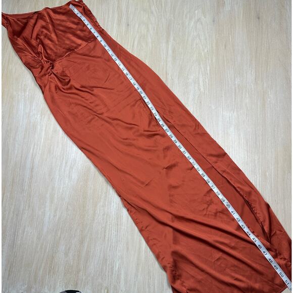 Missguided Rust Orange Satin One Shoulder Draped Slit Midi Cocktail Dress 4 - Picture 11 of 14